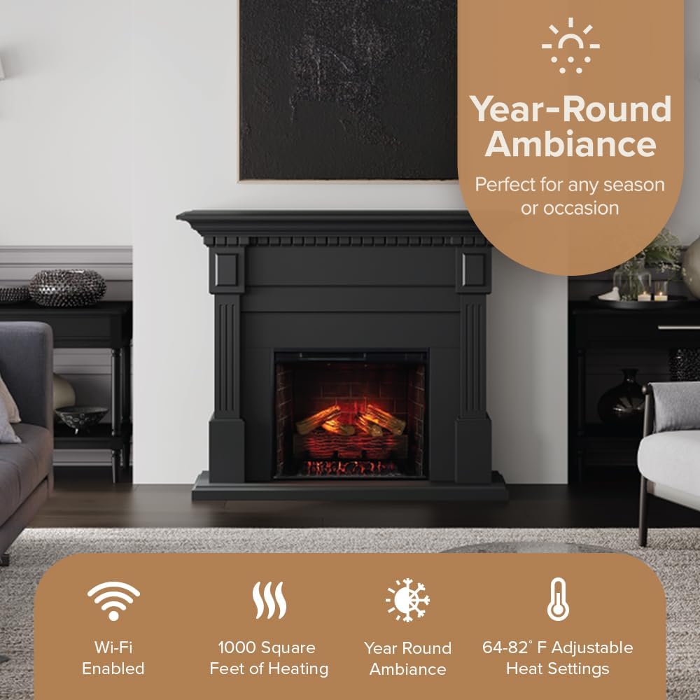 Modern Ember Augustine Black Mantel Electric Fireplace