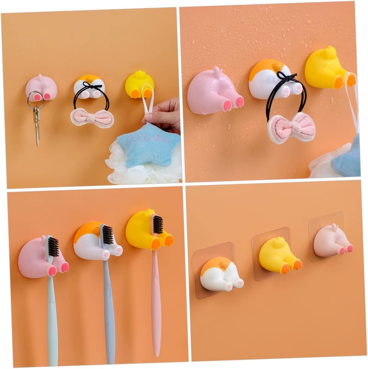 LIFKOME Animal Tail Wall Hooks 2pcs Toothbrush Holders Self-Adhesive