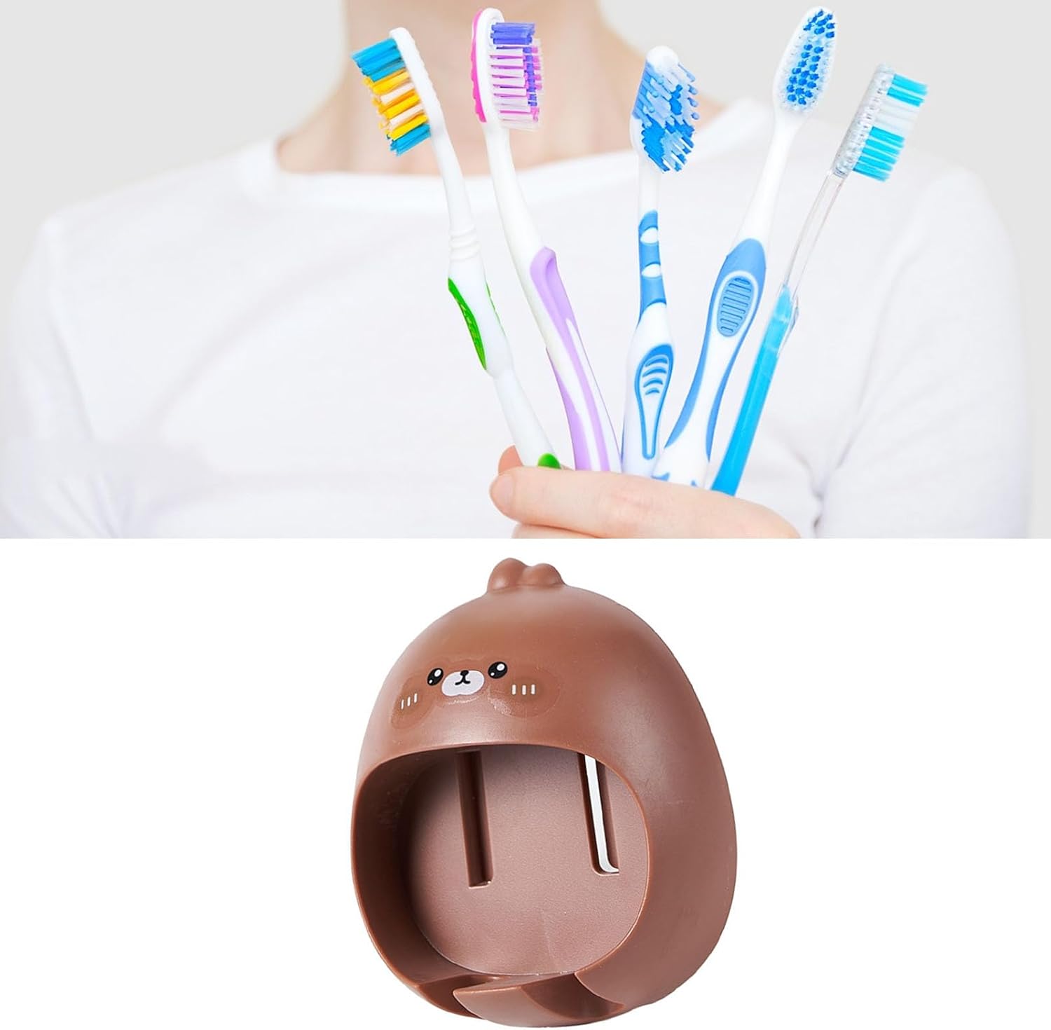 Beufee Toothbrush Holder Wall Mounted Cartoon No Drill