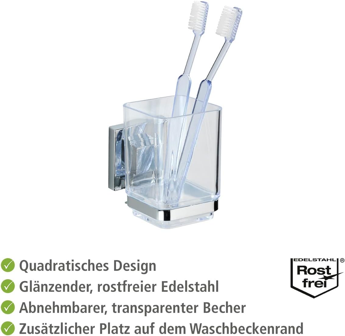Wenko Quadro Toothbrush Holder with Vacuum-Loc SilverTransparent