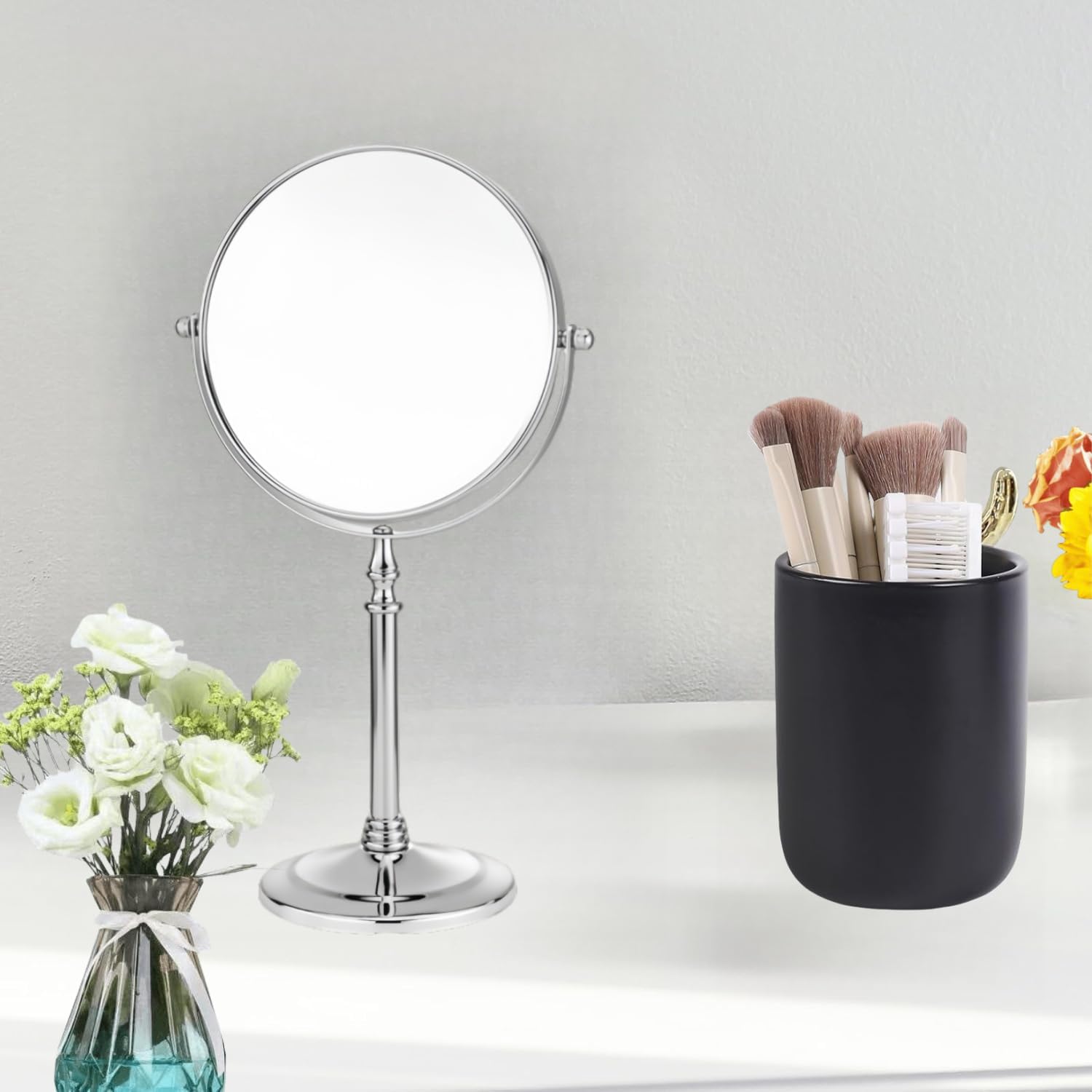 Ceramic Toothbrush Holder Set - 2pcs Black Bathroom Organizer