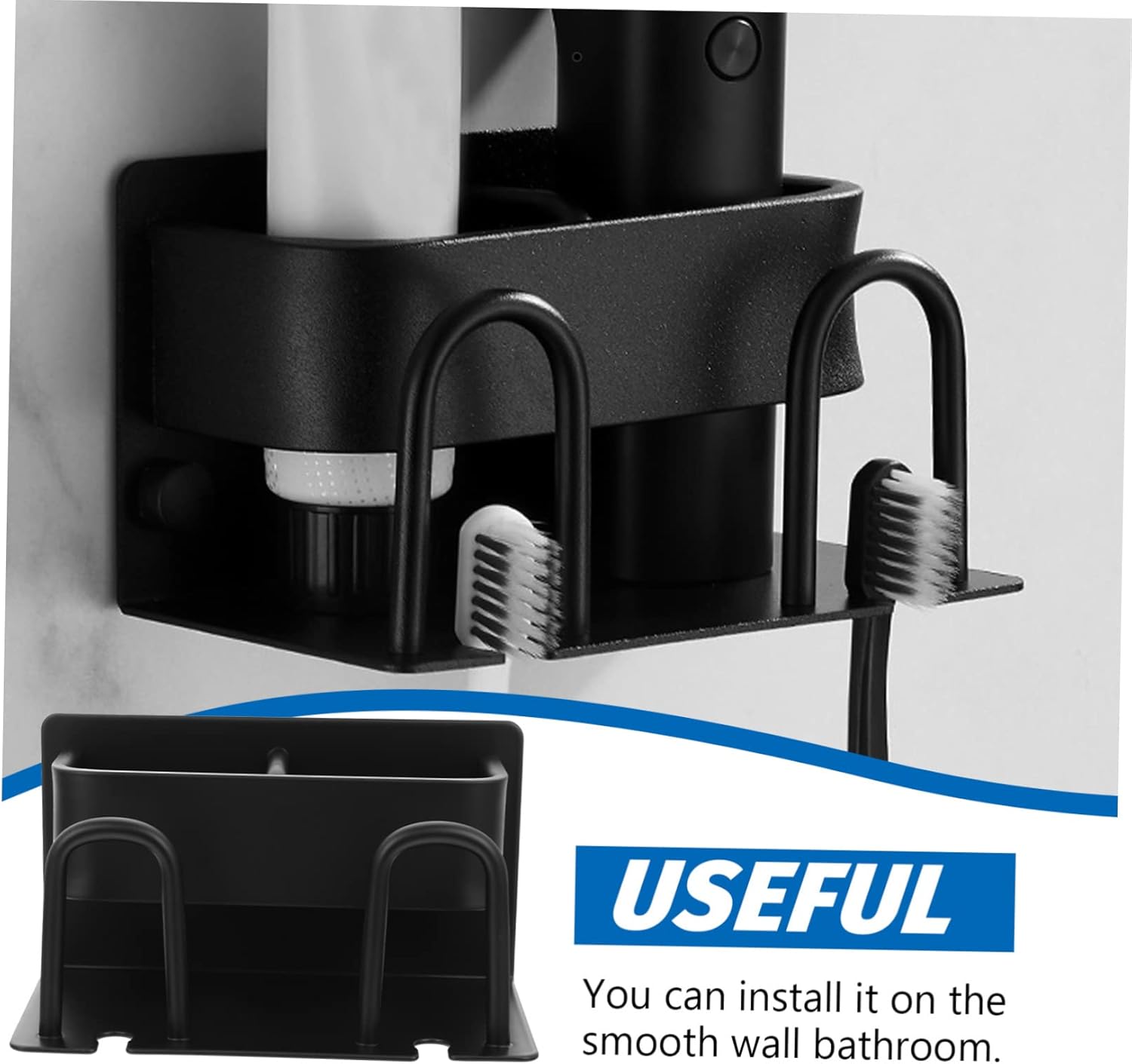 Wall-Mounted Storage Rack for Toothbrush and Toothpaste Black Aluminum
