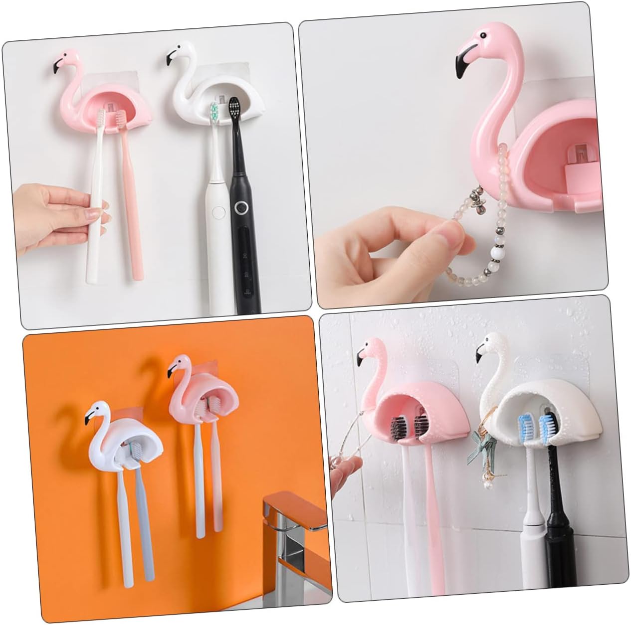 Gatuida 2PCS Flamingo Toothbrush Holder Wall Mounted Organizer