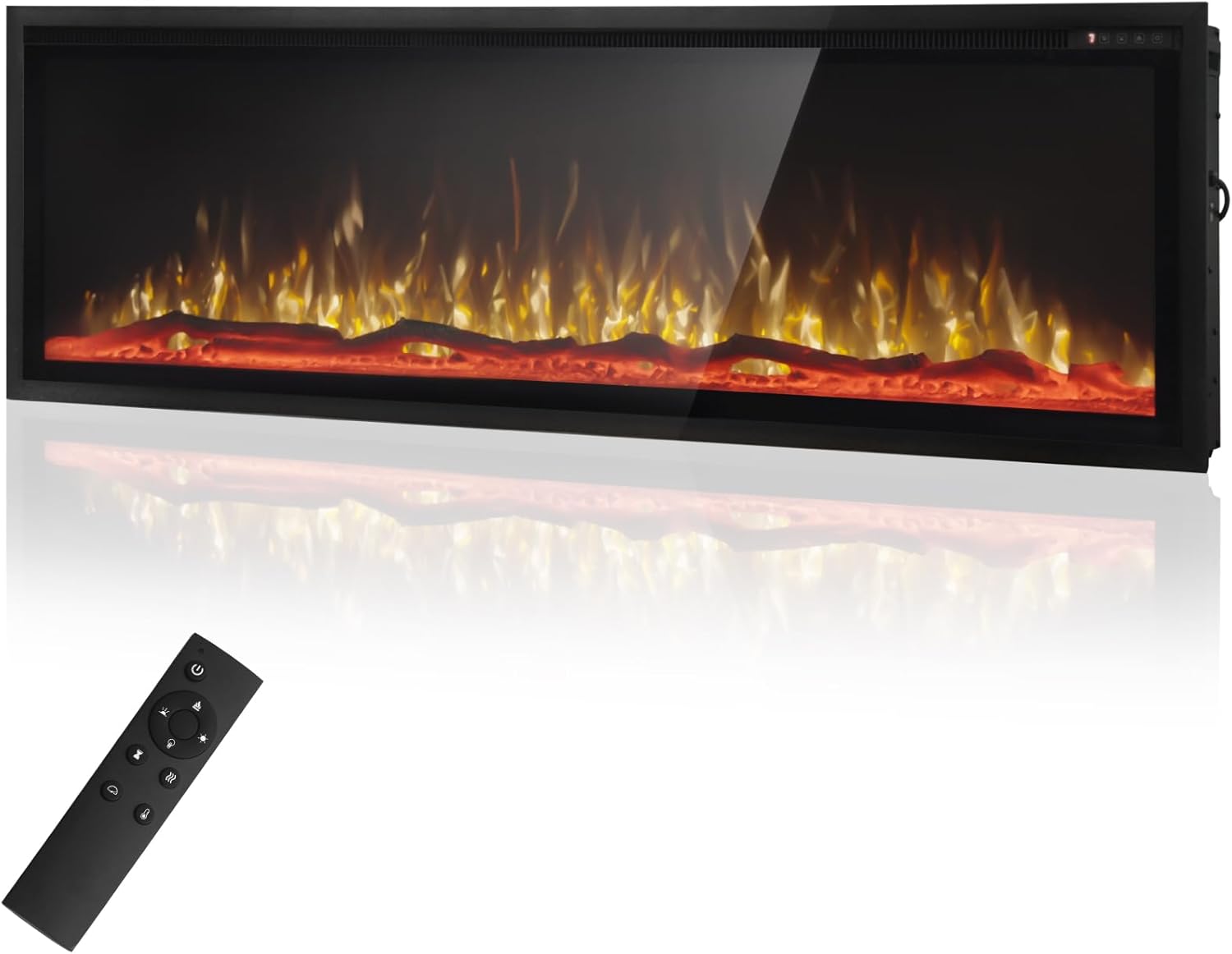 GREEN PARTY 60 Ultra Slim Electric Fireplace with Log Crystal Options