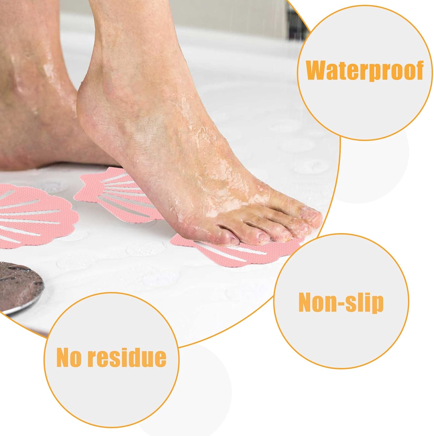 Coufce Bathtub Stickers Non-Slip Safety Treads Pink 12Pcs
