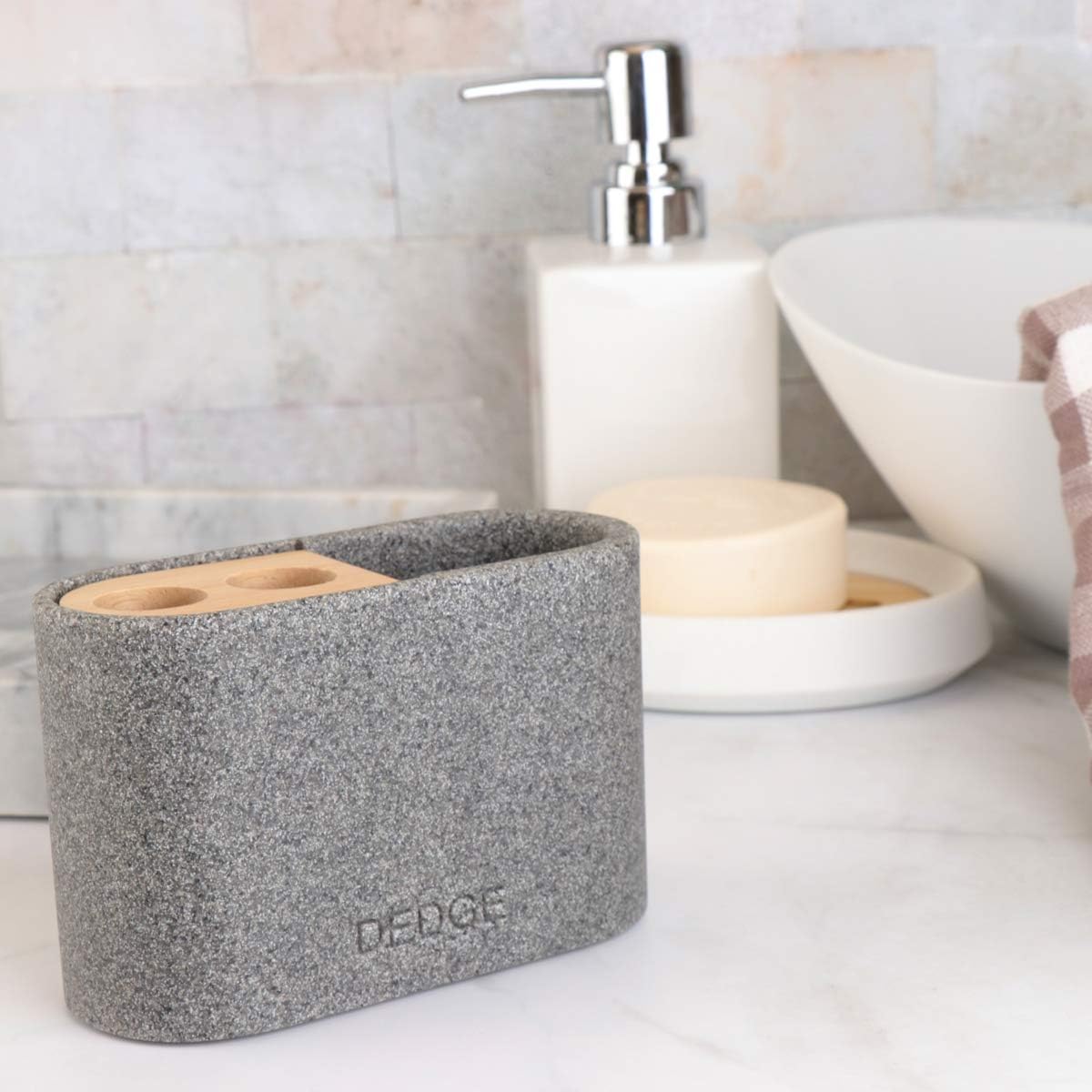 Dedge 3 Slots Bamboo Toothbrush Holder with Drainage for Bathroom Storage