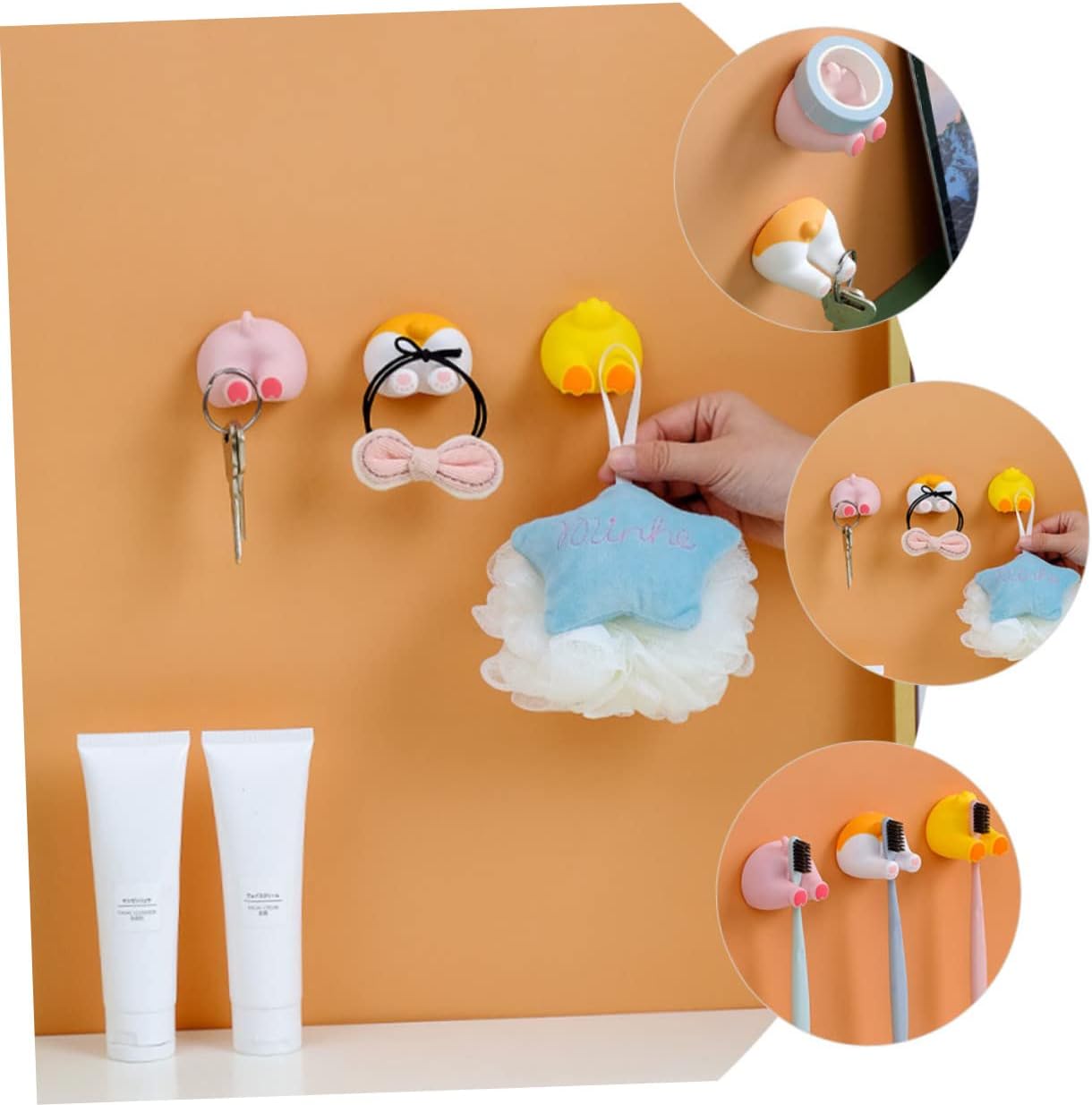 2pcs Cartoon Animal Butt Hooks Self-Adhesive Wall Decor