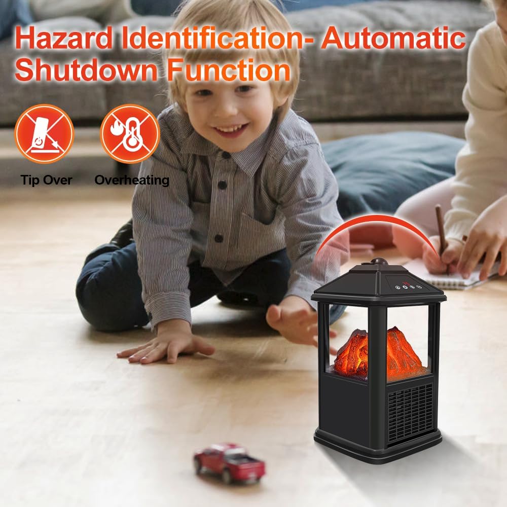 Portable 3-Sided Electric Fireplace Heater with Remote Control and Flame Effects