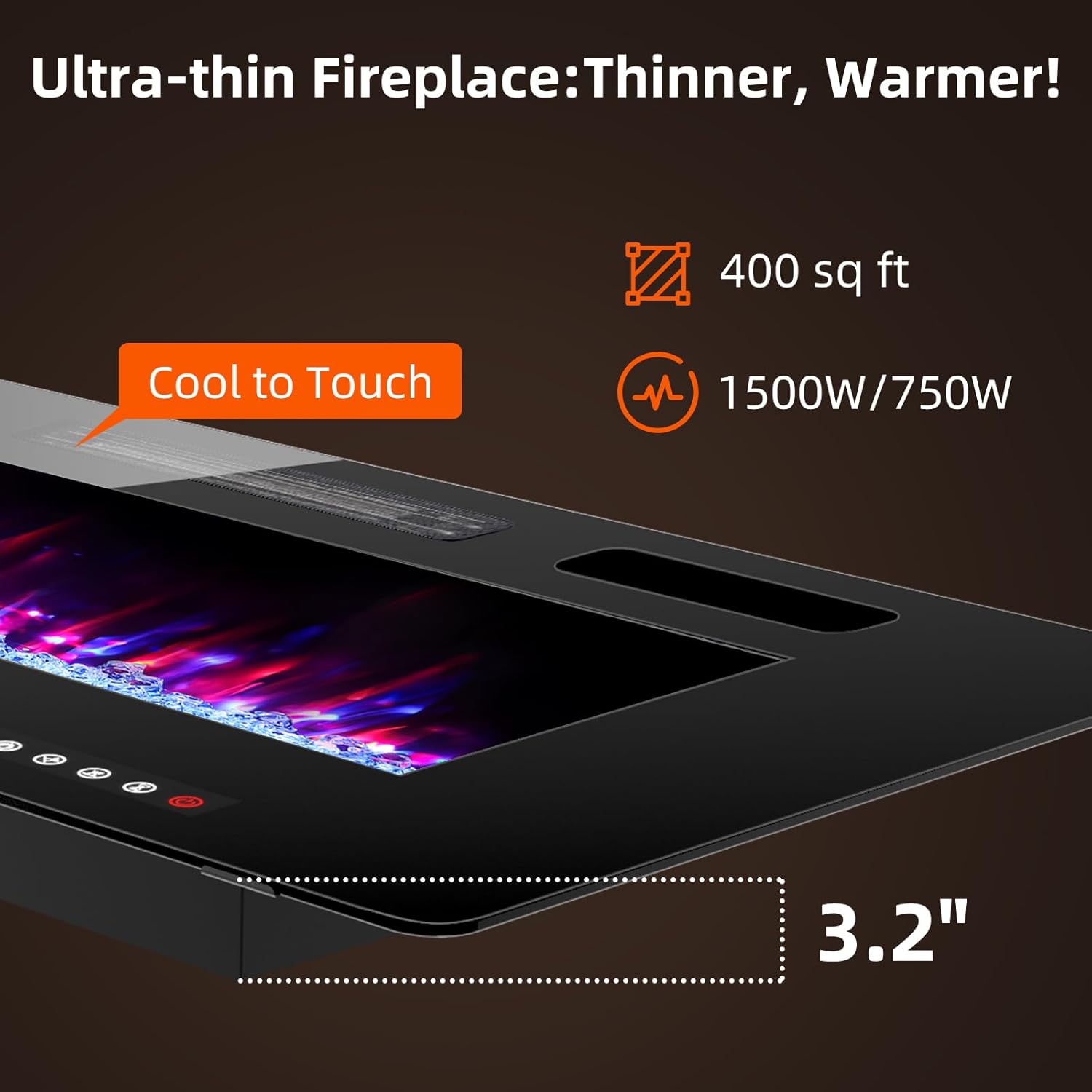BREEZEHEAT 50 Inch Ultra Thin Electric Fireplace with Remote Control and Touch Screen