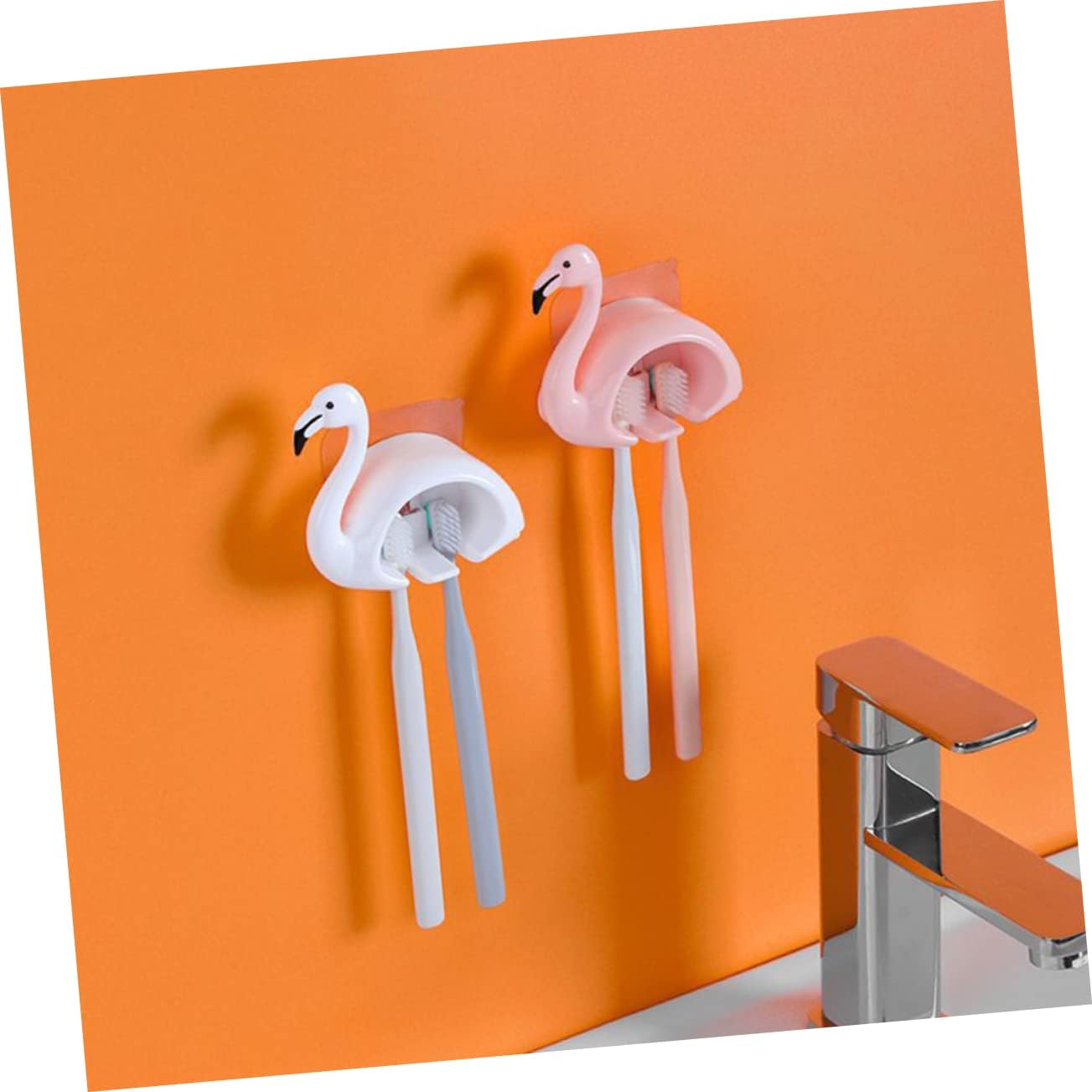 2pcs Flamingo Toothbrush Holder Wall Mounted Organizer for Electric Toothbrushes