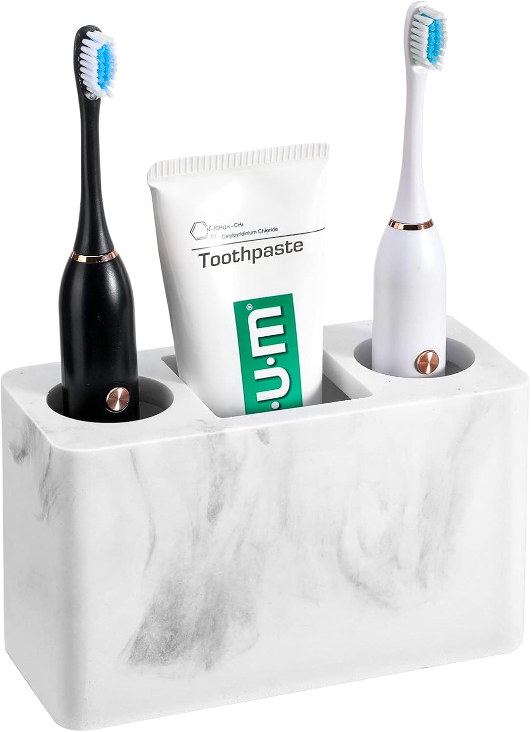 Luxspire Toothbrush Holder with Drain 3 Slots Gravel White