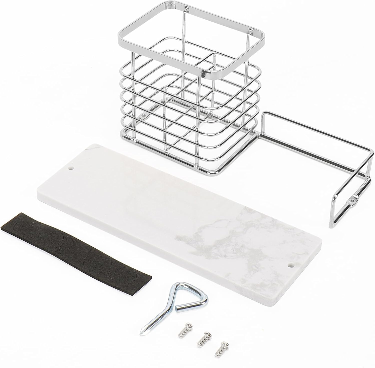 HarJue Toothbrush Holder with Marble Base and Chrome Frame
