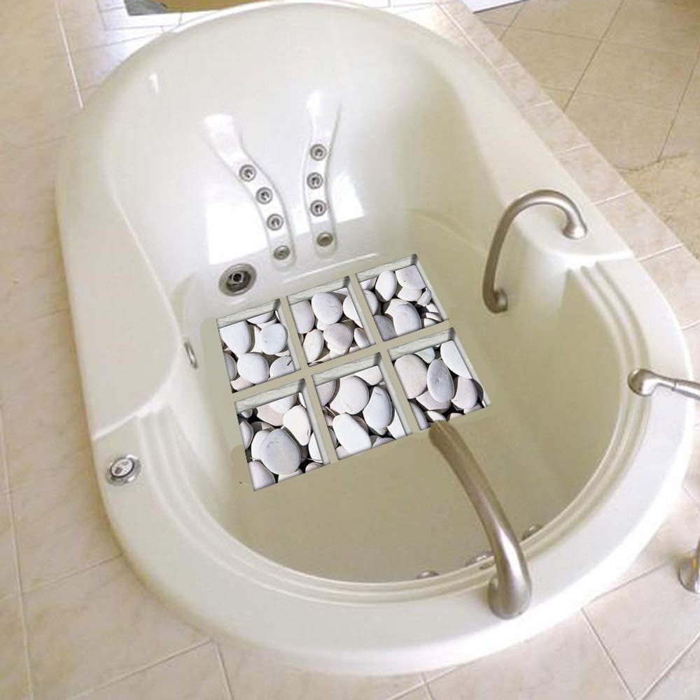 AILEGOU 3D Non-Slip Bathtub Stickers with 6 Pieces Pebbles-A04