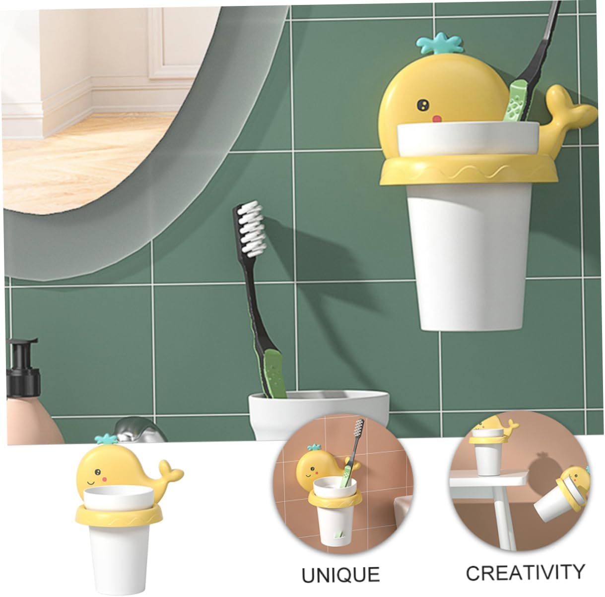 PRETYZOOM Cartoon Wall Toothbrush Holder - No Drilling Required
