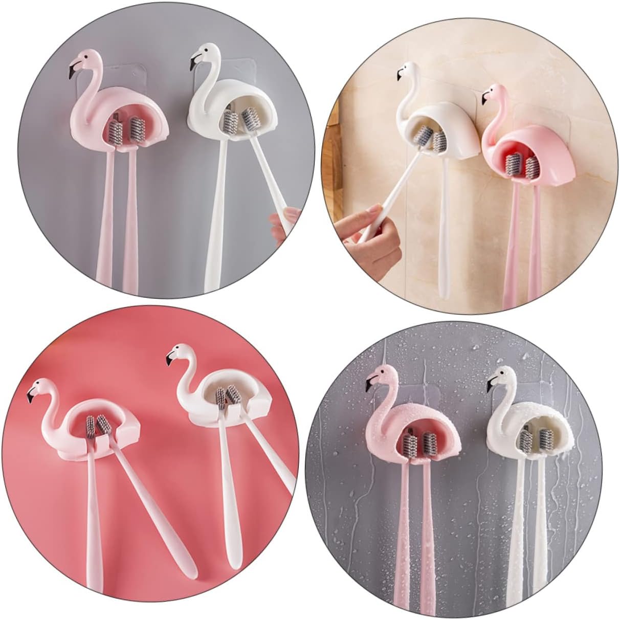 Flamingo Toothbrush Holder Wall Mount Storage Rack