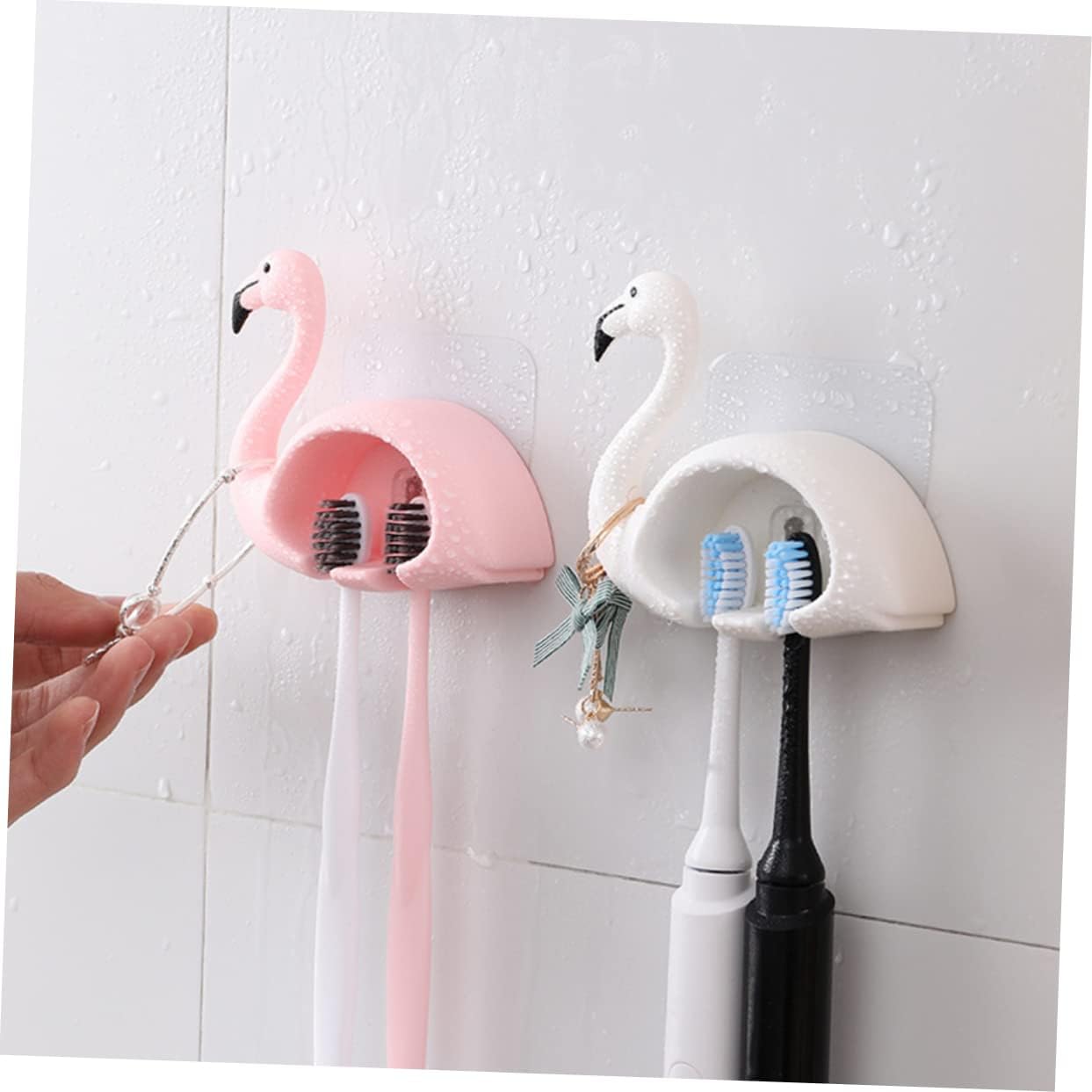 Garneck 2pcs Flamingo Wall Mounted Toothbrush Holder
