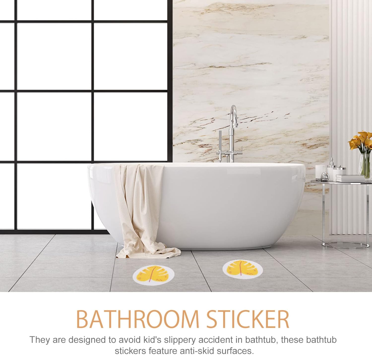 Yellow Leaf Non-Slip Bathtub Stickers 8 Pack