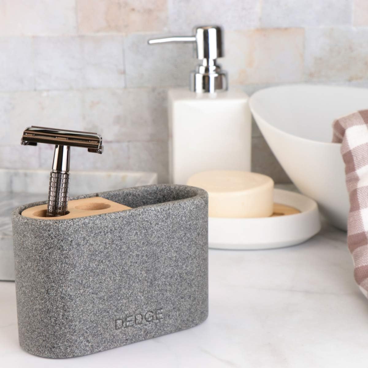 Dedge 3 Slots Bamboo Toothbrush Holder with Drainage for Bathroom Storage
