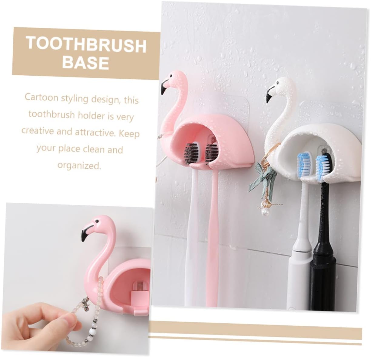 2pcs Flamingo Toothbrush Holder Wall Mounted Organizer for Electric Toothbrushes