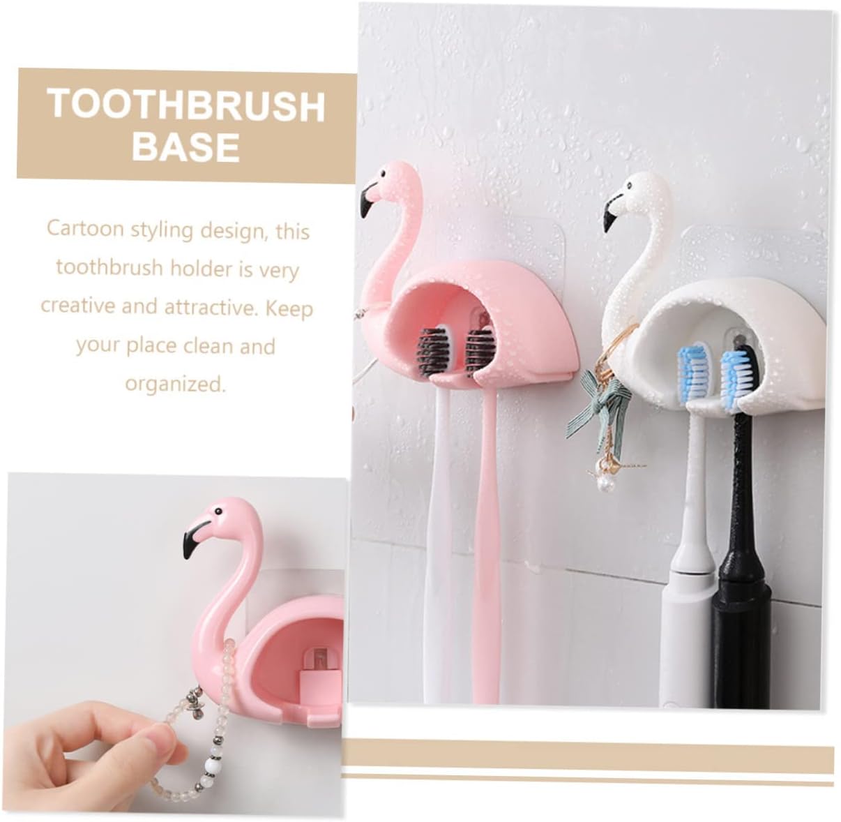 Garneck 2pcs Flamingo Wall Mounted Toothbrush Holder