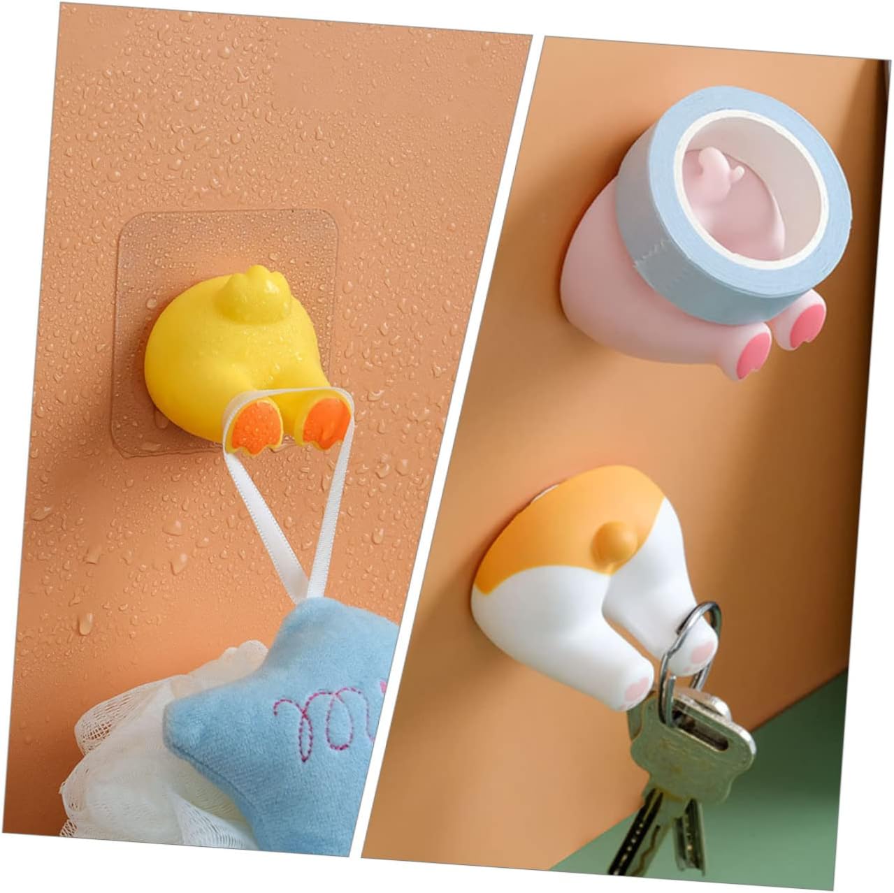 2pcs Cartoon Animal Butt Hooks Self-Adhesive Wall Decor