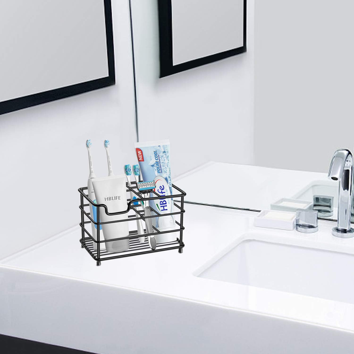 HBlife Electric Toothbrush Holder with 7 Slots - Black Stainless Steel Bathroom Organizer