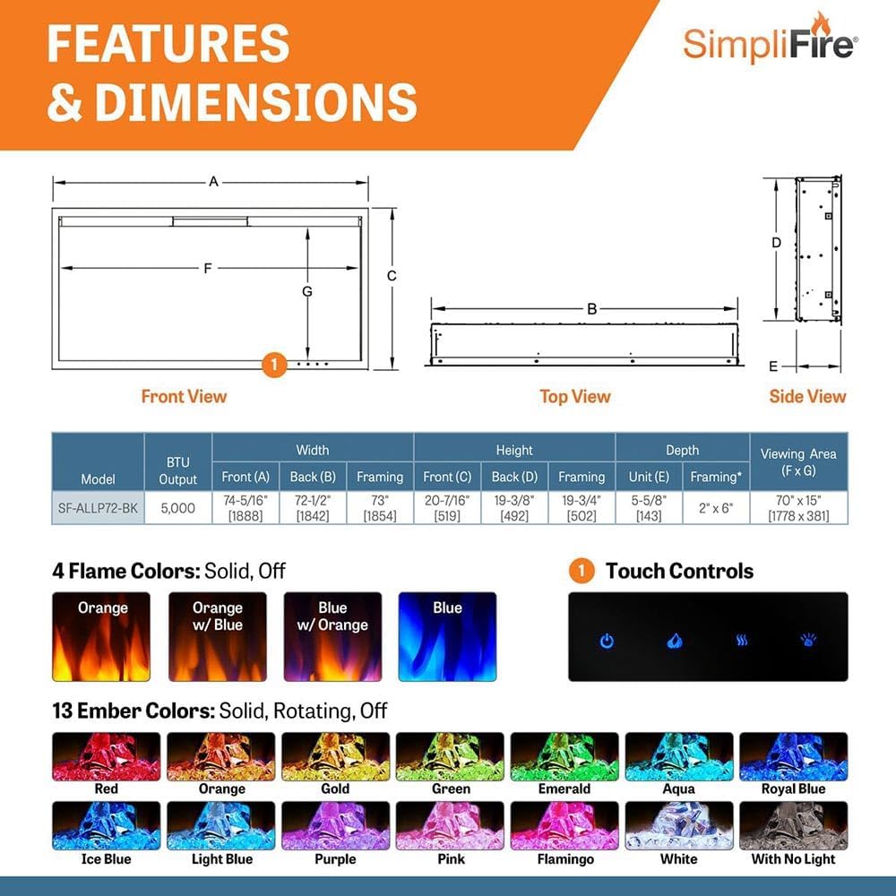 SimpliFire 70-Inch Allusion Platinum Electric Fireplace