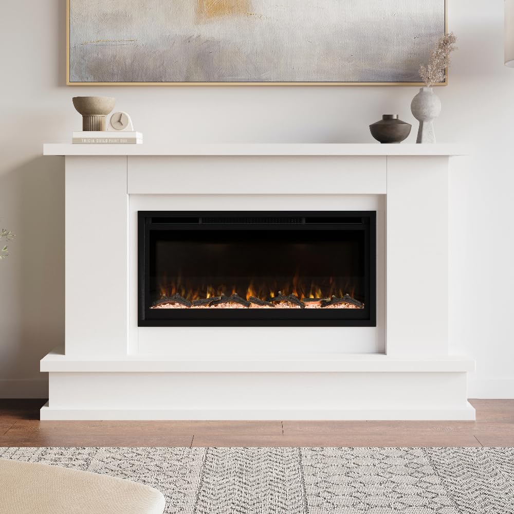 Modern Ember Patton White Mantel Package with Electric Fireplace 1