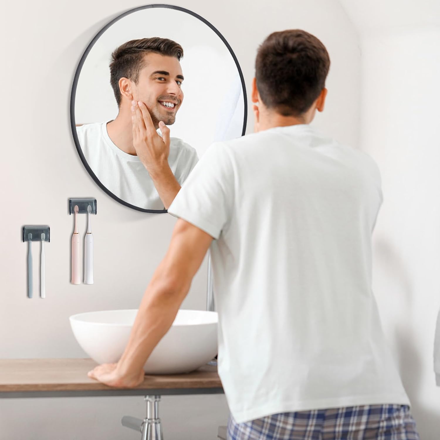 2 Pc Wall Mounted Toothbrush Holder with Cover Clear