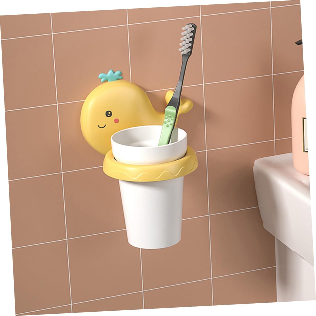 PRETYZOOM Cartoon Wall Toothbrush Holder - No Drilling Required