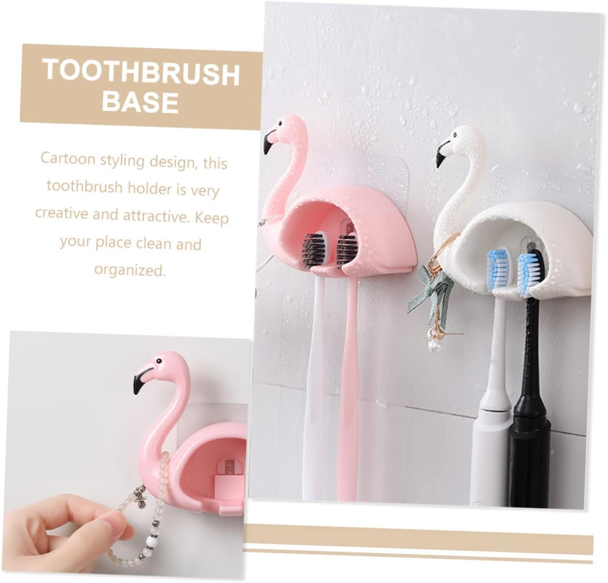 Gatuida 2PCS Flamingo Toothbrush Holder Wall Mounted Organizer