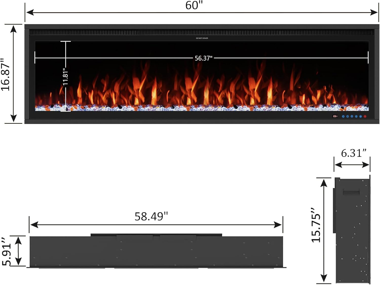 Benrocks 60 Inch WiFi Enabled Electric Fireplace Insert - 750W1500W Black