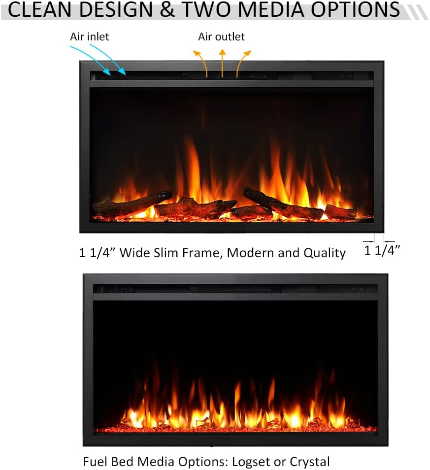 Legend Flame 33 W Electric Fireplace with Log Set Crystal Stone