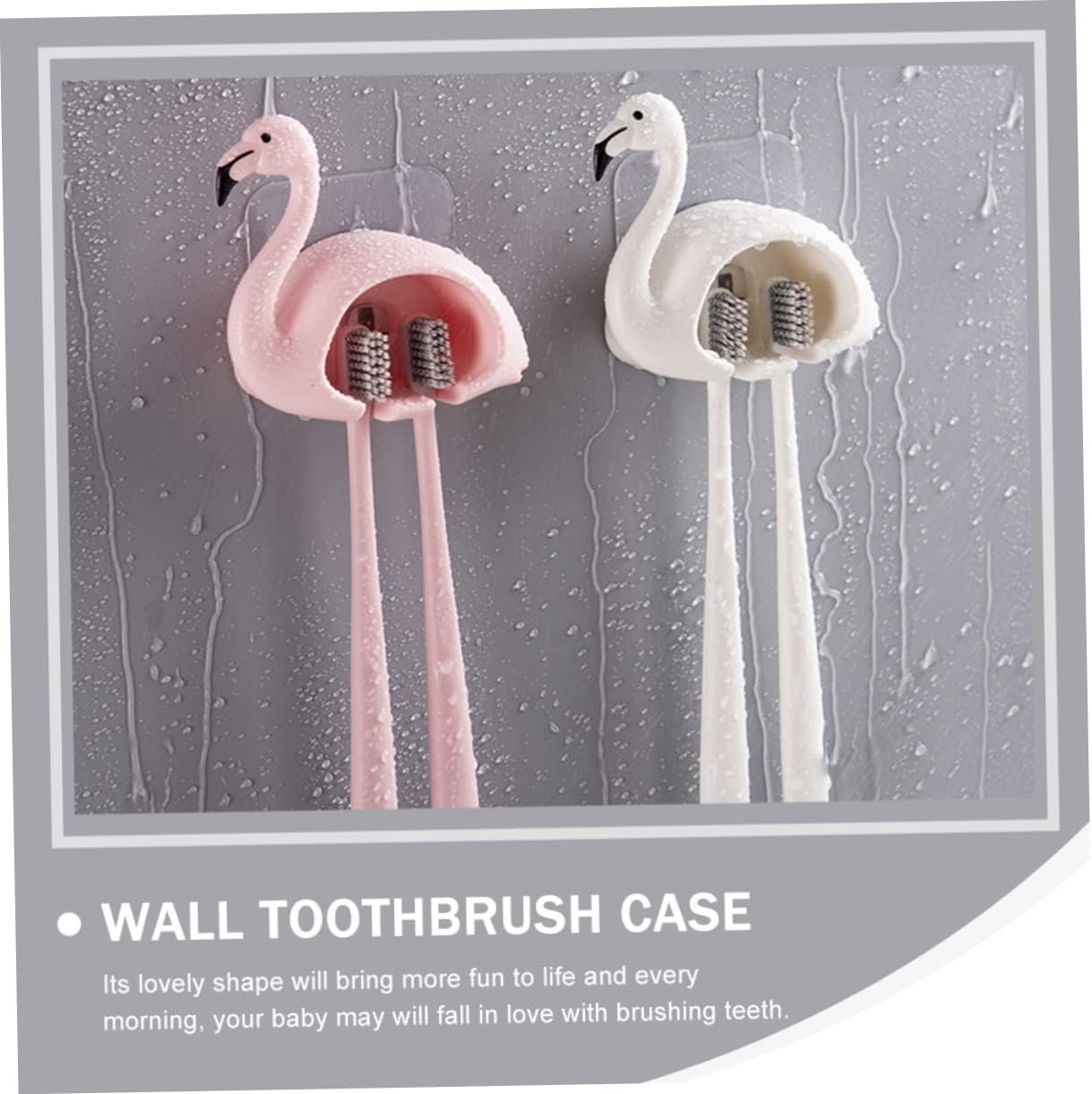 Chic Flamingo Toothbrush Holder 2pcs Wall Mount Adhesive Storage Rack 1