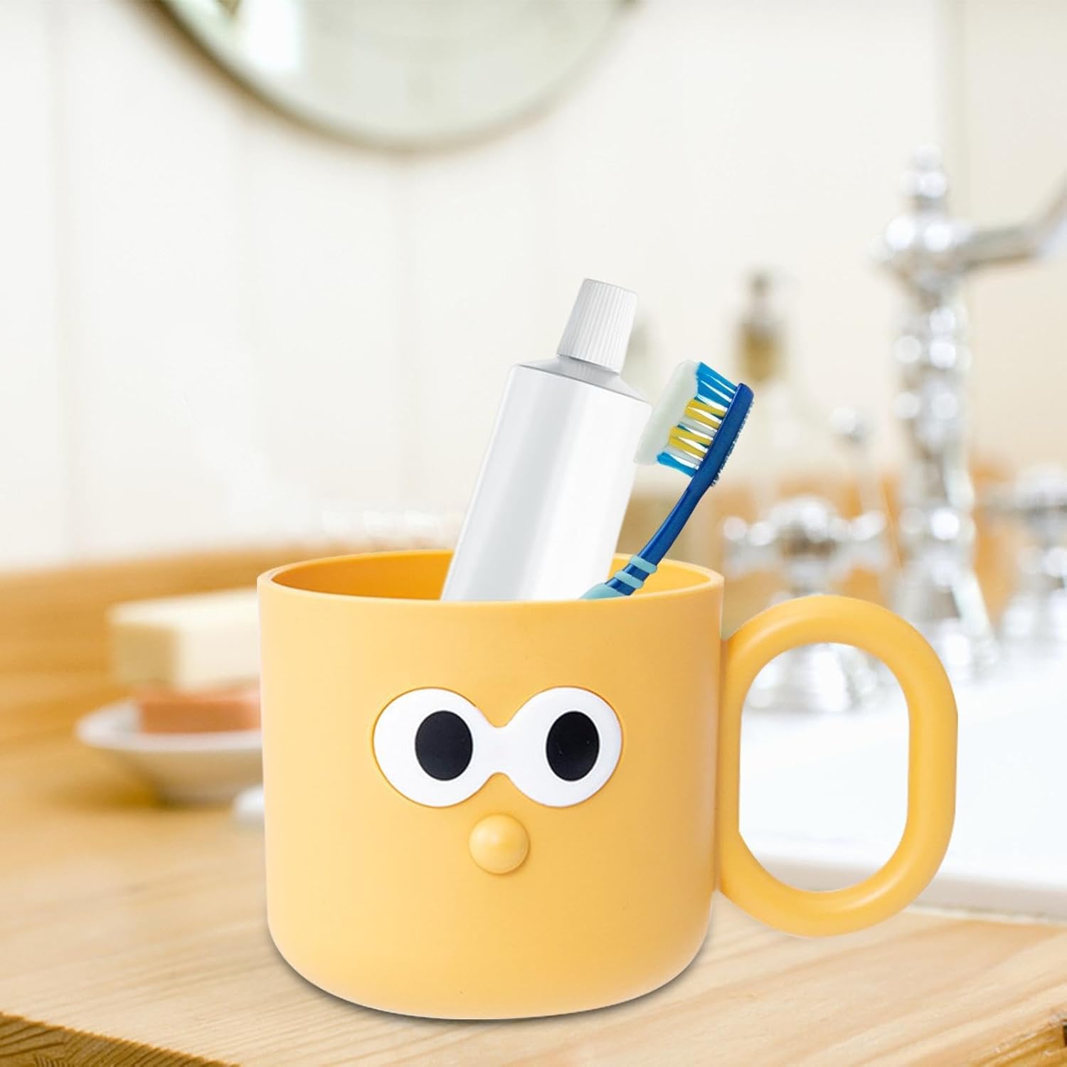 DNCG Cartoon Brush Mug for Kids - Yellow Toothbrush Holder