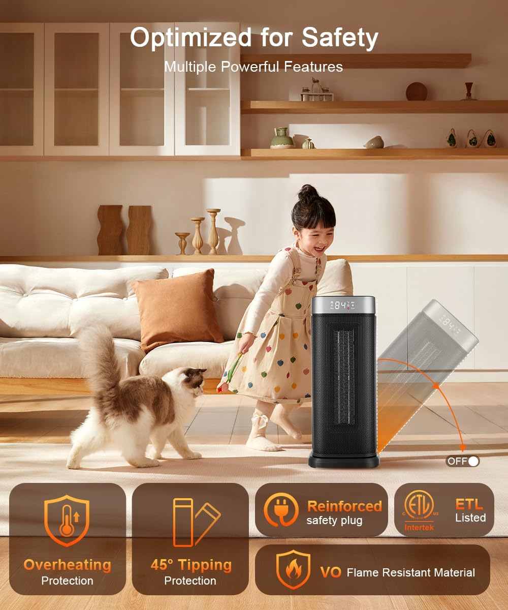 Sunnote 1500W Electric Space Heater with Remote and Oscillating Function