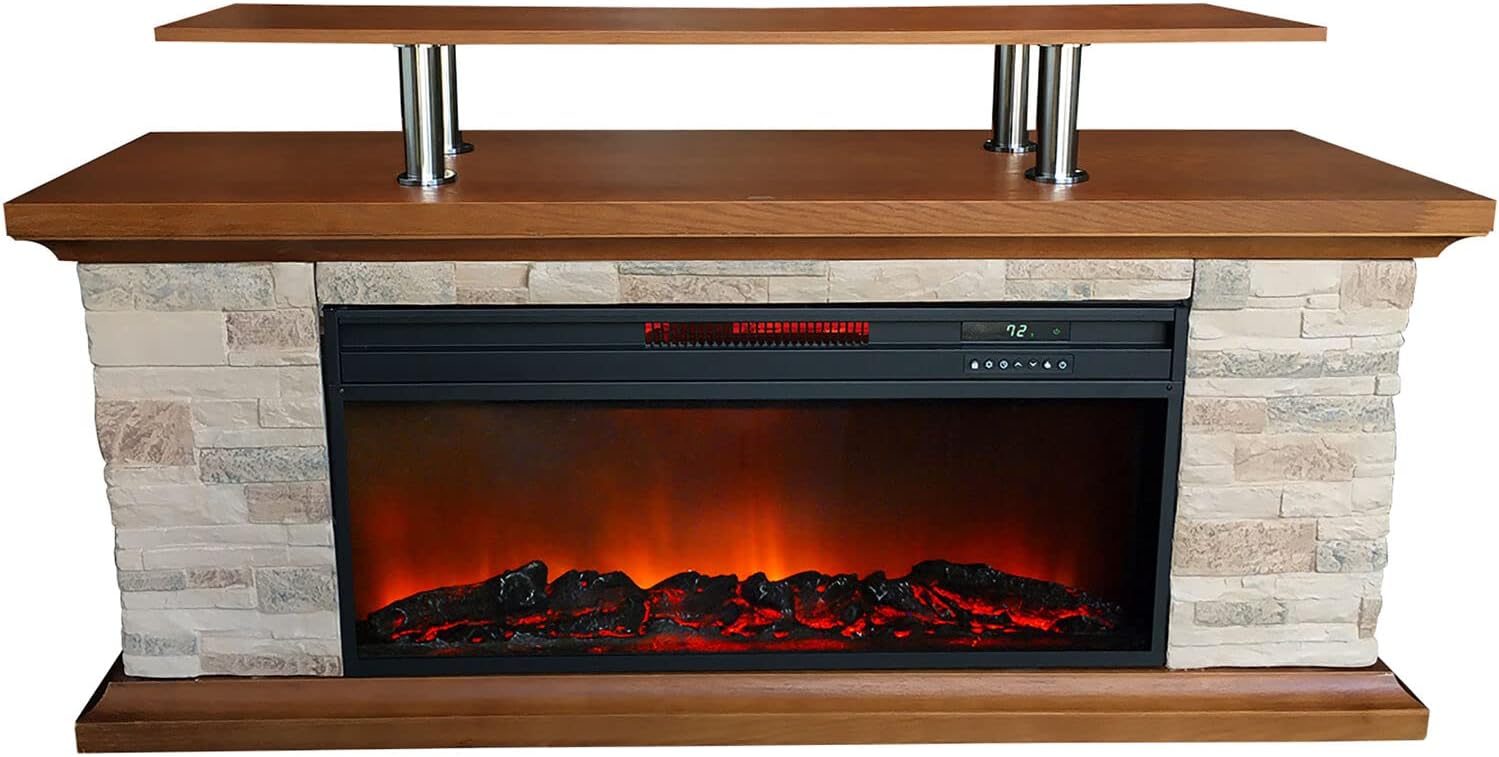 LifeSmart 60-Inch Faux Stone Electric Fireplace Heater with Remote and Timer 1