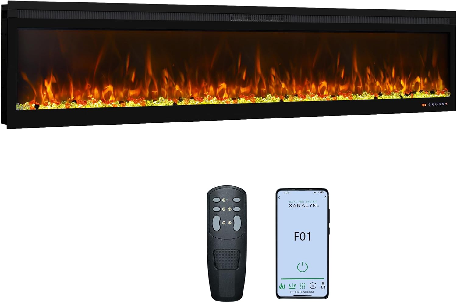 Ultra-Thin Electric Fireplace 78 Inch Black