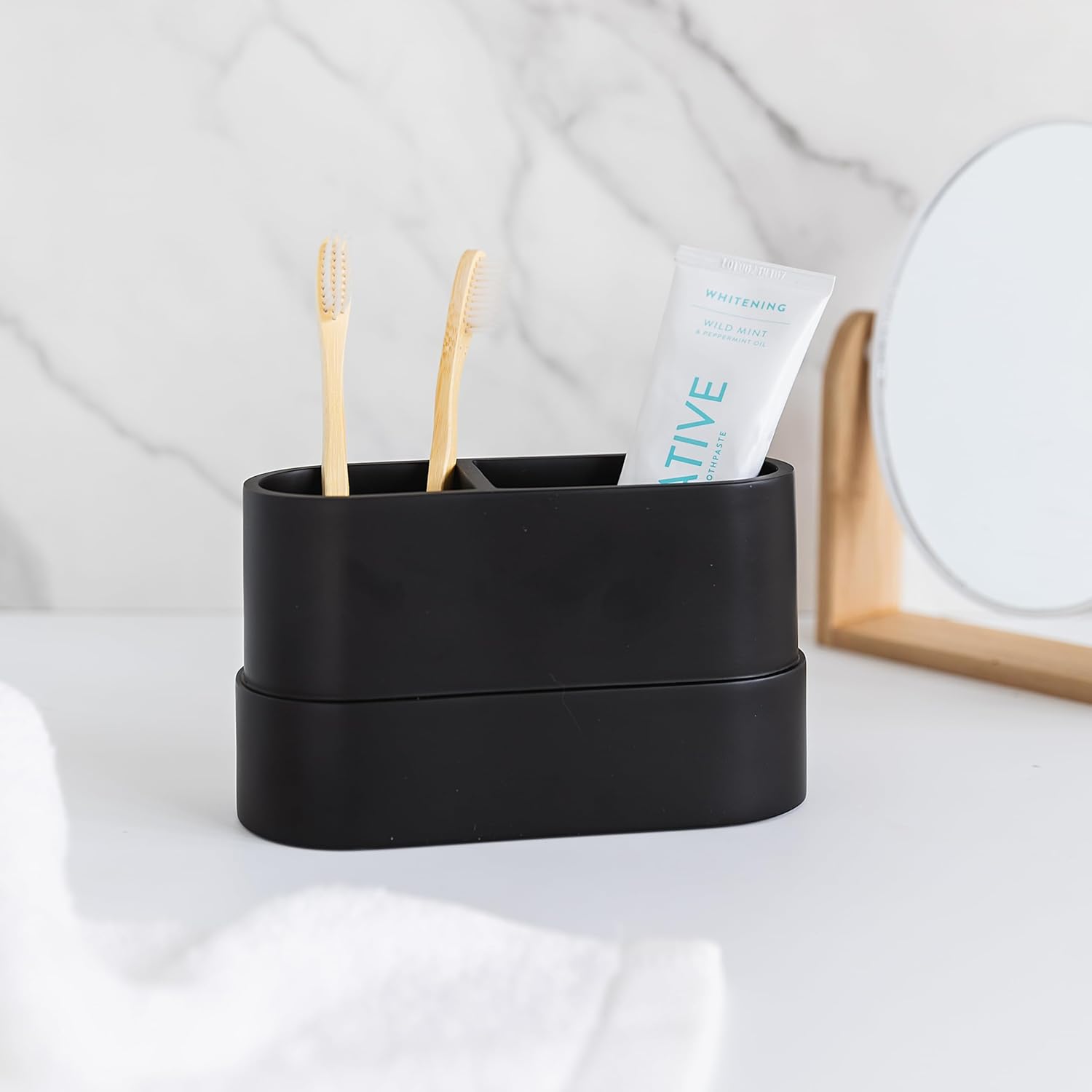 Matte Black Toothbrush Holder with 2 Compartments