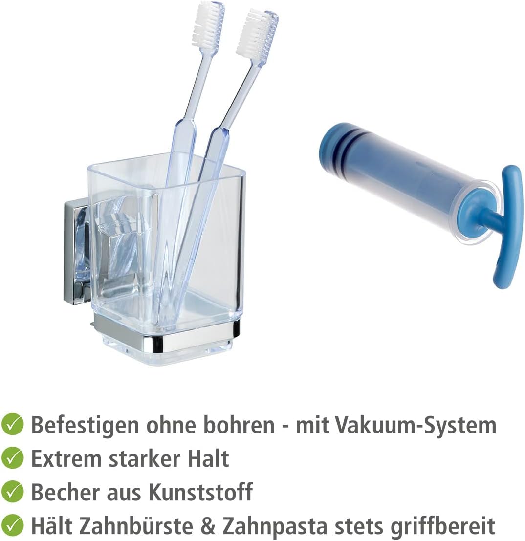 Wenko Quadro Toothbrush Holder with Vacuum-Loc SilverTransparent