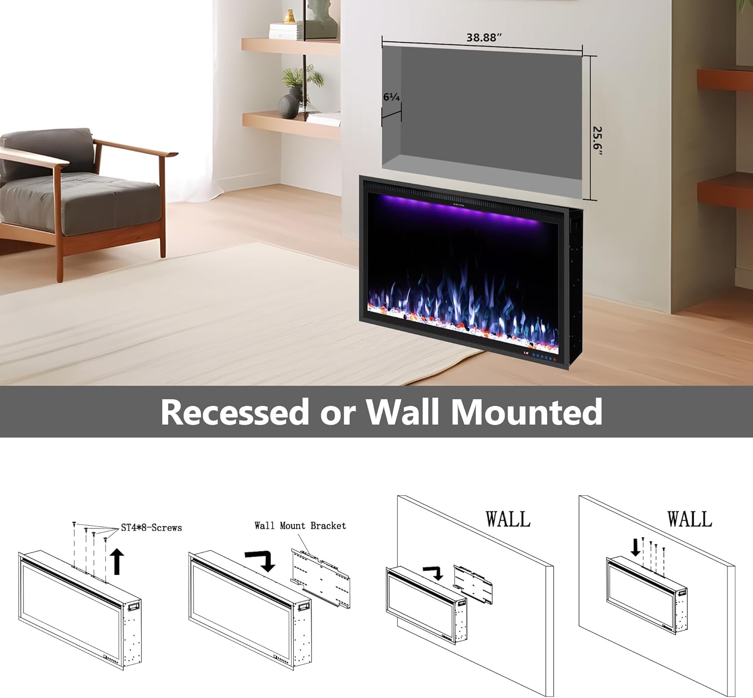 Benrocks 40 Smart Electric Fireplace Insert - Black
