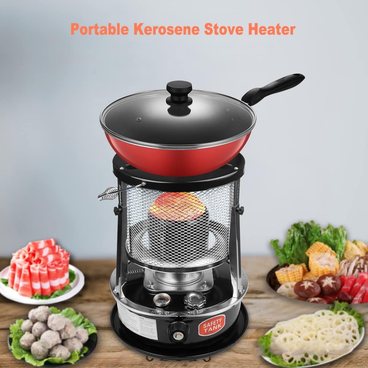 TESZON Kerosene Heater for Indoor Outdoor Adjustable Height 45L Black