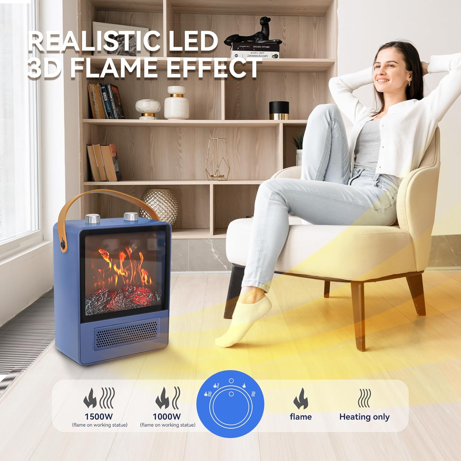 TEMPWARE Electric Fireplace Heater with 3D Flame Effect