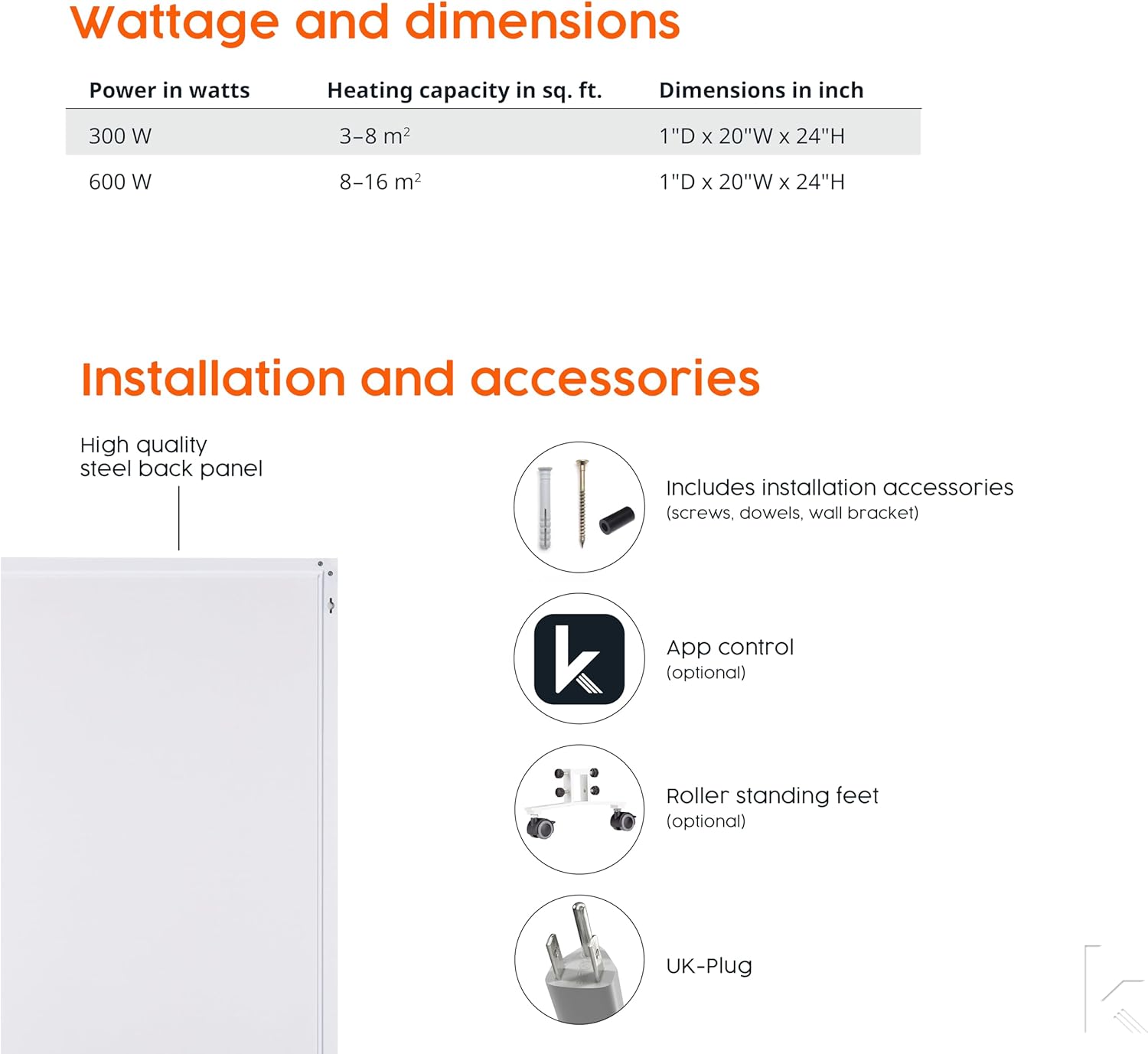 Knighaus Infrared Wall Heater 600W - 86-142ft2
