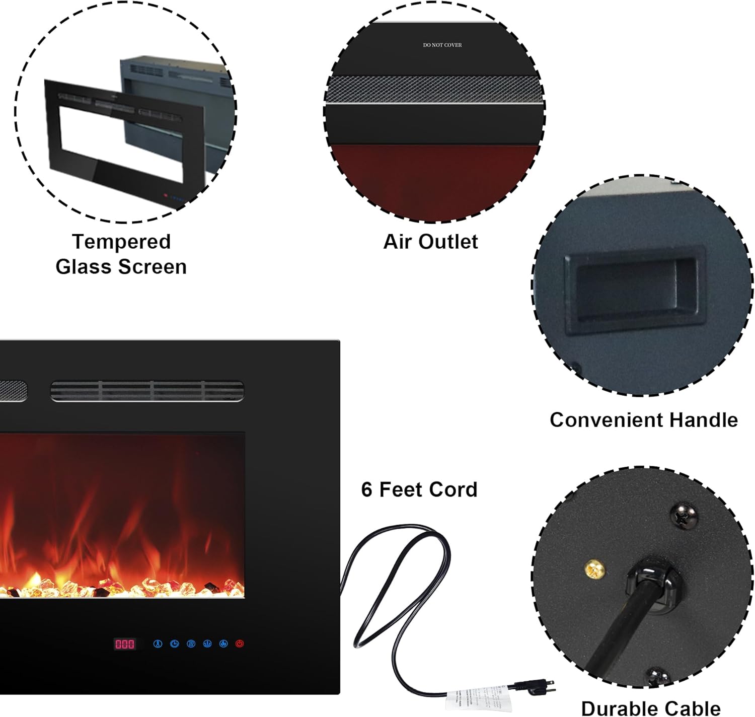 Rodalflame 72 Inches Electric Fireplace Insert with Remote Control