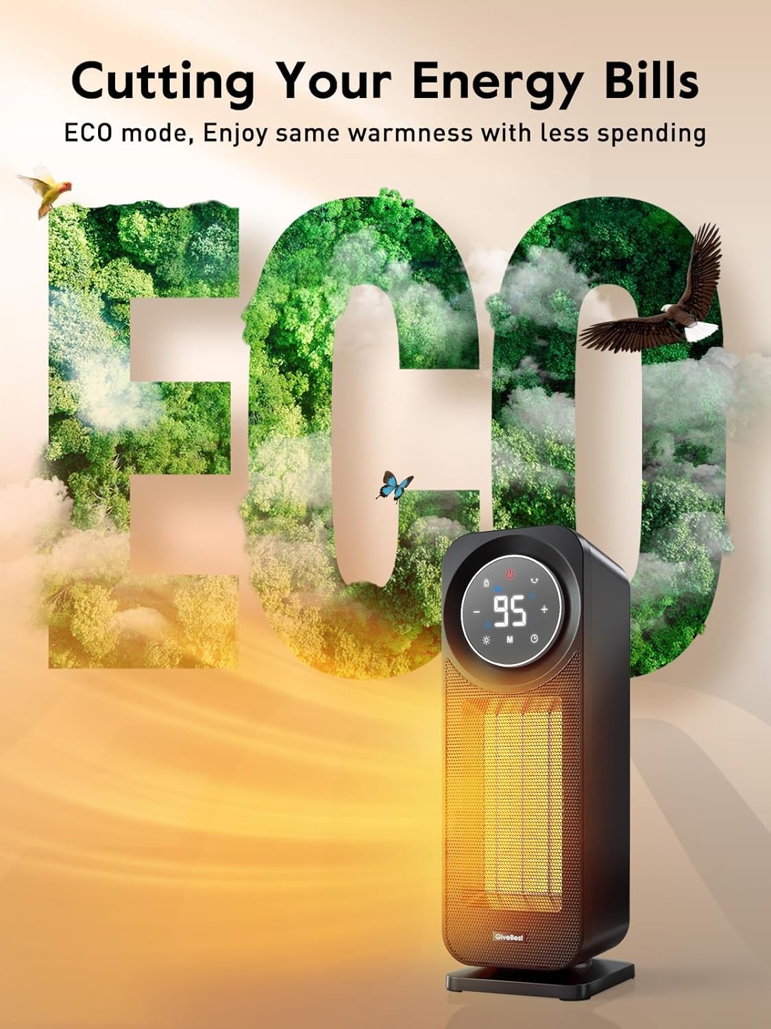 GiveBest Touch Panel Space Heater 1500W with Remote