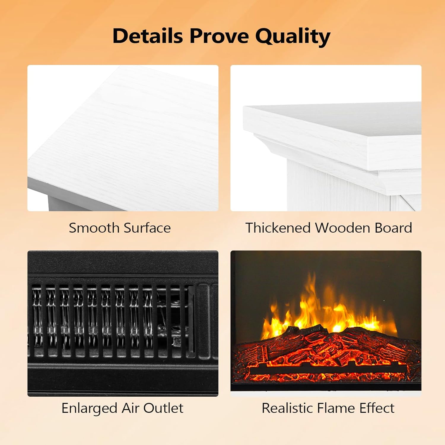 Bonnlo 30H Electric Fireplace with White Wood Mantel and Remote Control