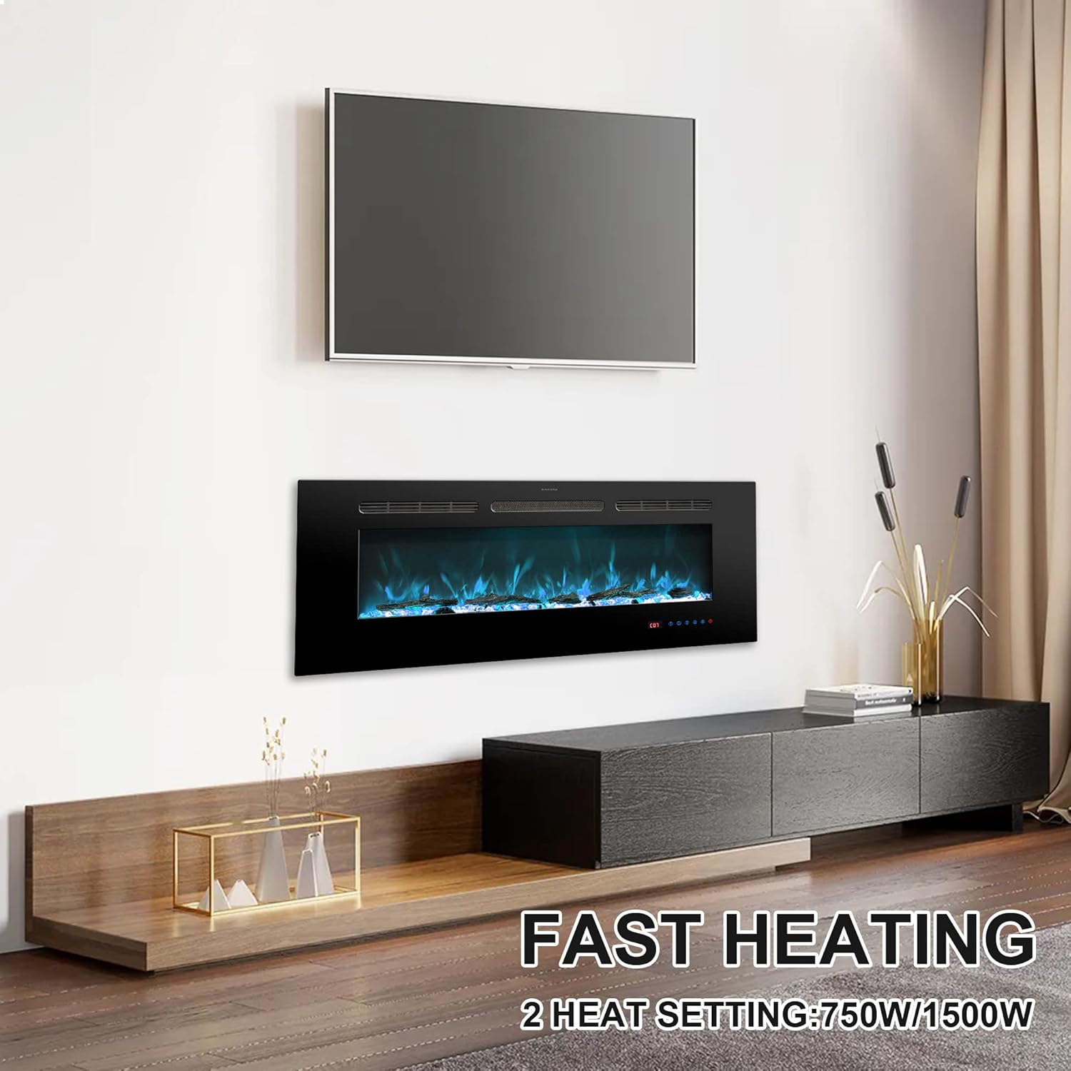 Rodalflame 72 Inches Electric Fireplace Insert with Remote Control