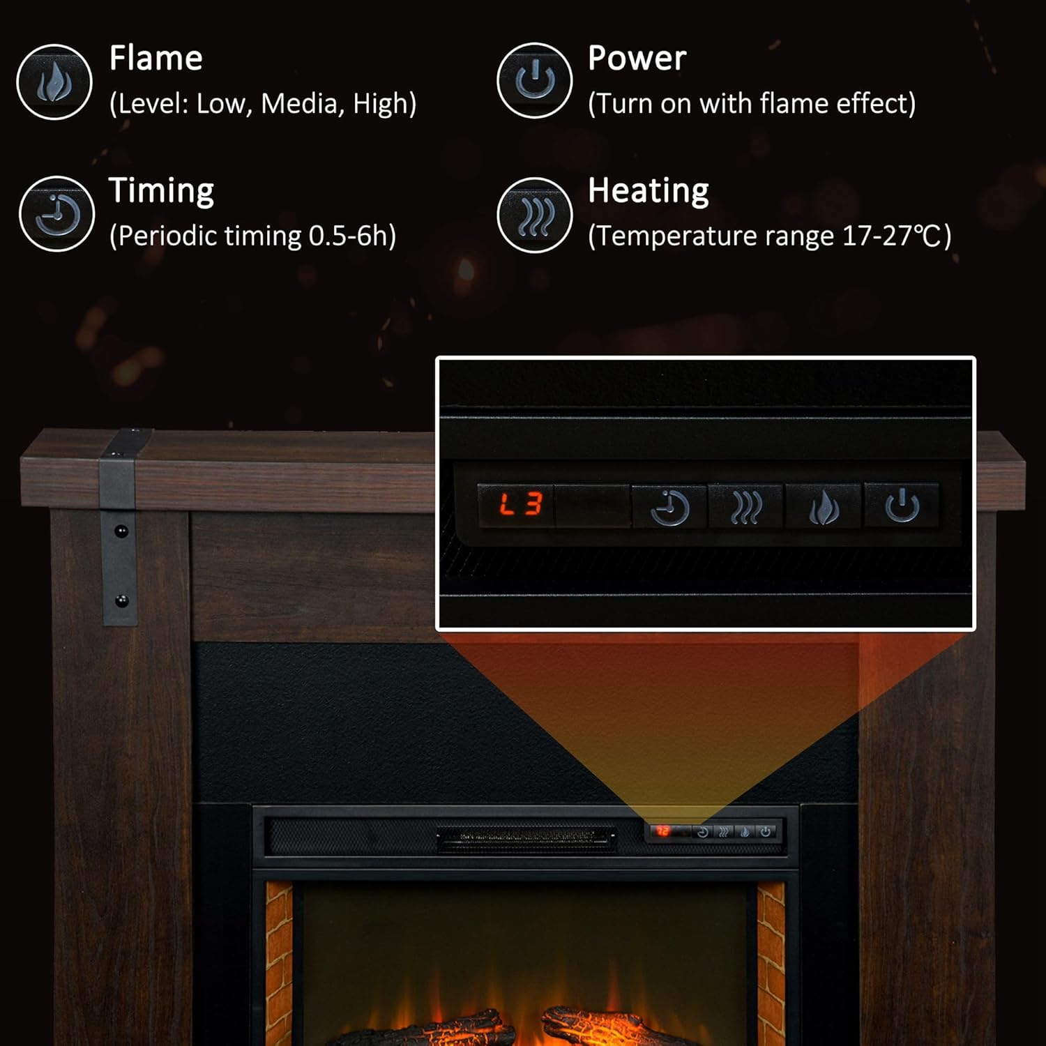 35 Inch Electric Fireplace with Mantel and Remote