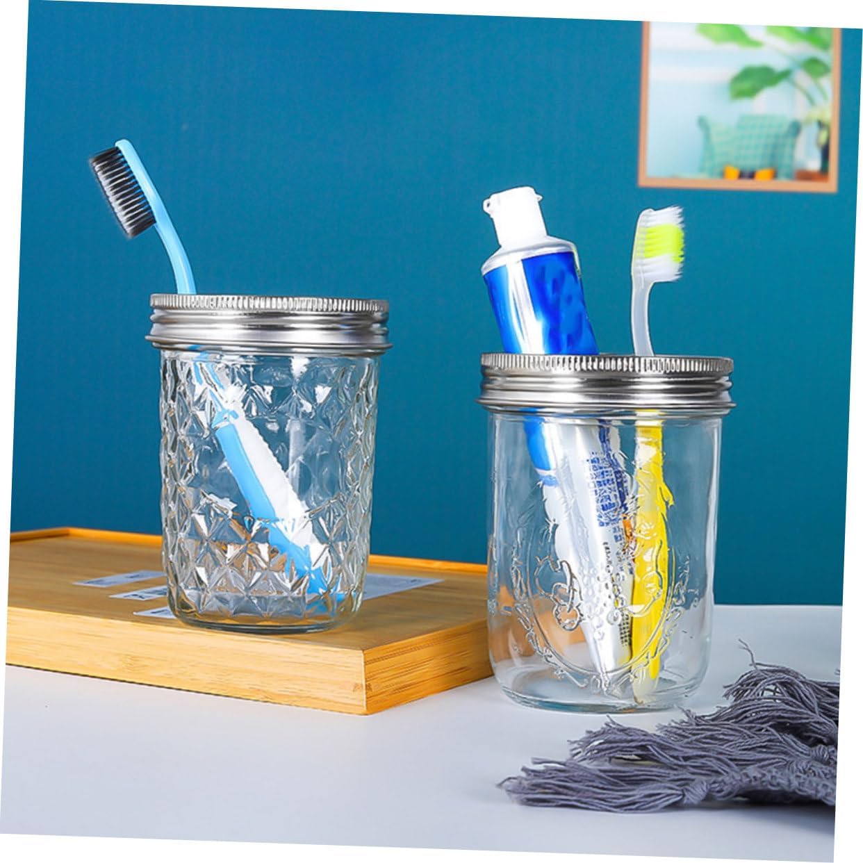 BUGUUYO 5Pcs Wide Mouth Jar Toothbrush Holder Lid